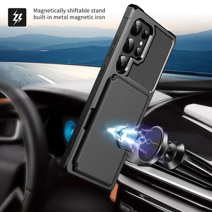 Samsung Galaxy S24 Ultra - Magnetic Card Holder Hybrid Case - Black