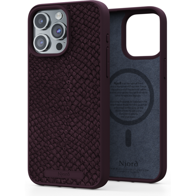 Njord zalmleder hoesje iPhone 15 Pro Max rust vooraanzicht