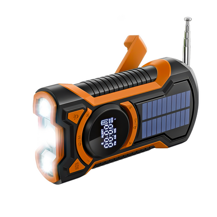 Emergency Solar Powered Hand Crank Radio with AM/FM/WB, Bluetooth Receiver and LED Flashlight - Black/Orange