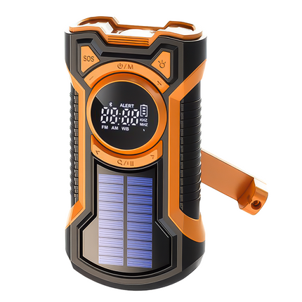 Emergency Solar Powered Hand Crank Radio with AM/FM/WB, Bluetooth Receiver and LED Flashlight - Black/Orange