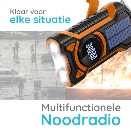 Emergency Solar Powered Hand Crank Radio with AM/FM/WB, Bluetooth Receiver and LED Flashlight - Black/Orange