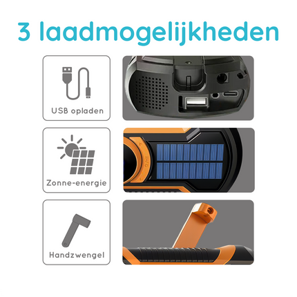 Emergency Solar Powered Hand Crank Radio with AM/FM/WB, Bluetooth Receiver and LED Flashlight - Black/Orange