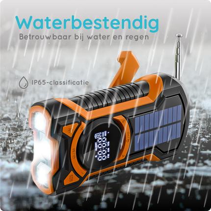 Emergency Solar Powered Hand Crank Radio with AM/FM/WB, Bluetooth Receiver and LED Flashlight - Black/Orange
