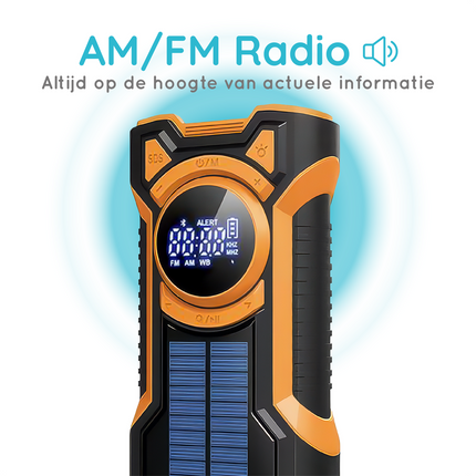 Emergency Solar Powered Hand Crank Radio with AM/FM/WB, Bluetooth Receiver and LED Flashlight - Black/Orange