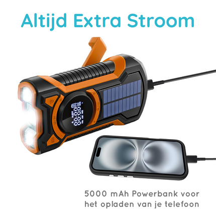 Emergency Solar Powered Hand Crank Radio with AM/FM/WB, Bluetooth Receiver and LED Flashlight - Black/Orange