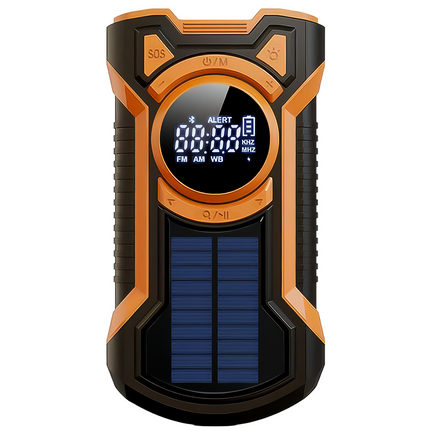 Emergency Solar Powered Hand Crank Radio with AM/FM/WB, Bluetooth Receiver and LED Flashlight - Black/Orange