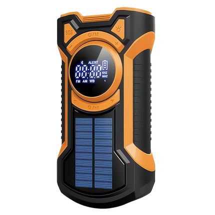 Emergency Solar Powered Hand Crank Radio with AM/FM/WB, Bluetooth Receiver and LED Flashlight - Black/Orange