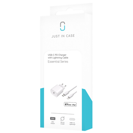 Essential 20W USB-C PD Adapter + USB-C to Lightning Cable - 150cm - White