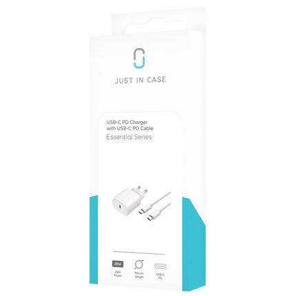 Essential 20W USB-C PD Adapter + USB-C PD Cable - 150cm - White