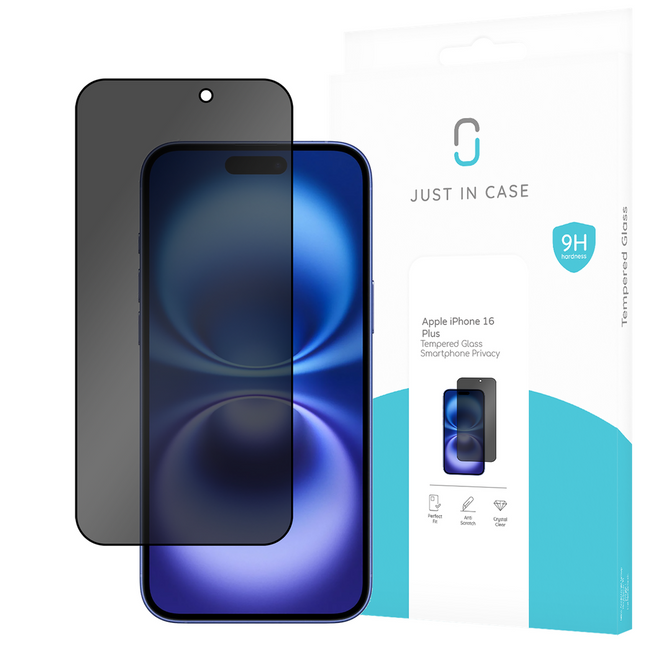 iPhone 16 Plus privacy screenprotector op het scherm