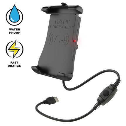 RAM Mounts - Quick-Grip 15W Waterproof Wireless Charging Holder with Ball - B-Size - RAM-HOL-UN14WB