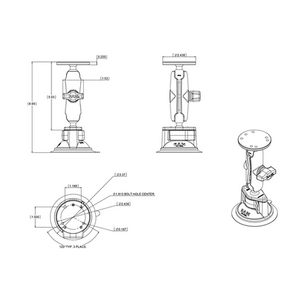 RAM Mounts - Twist-Lock™ Suction Cup Double Ball Mount with Round Plate - Medium - RAM-B-166-202U
