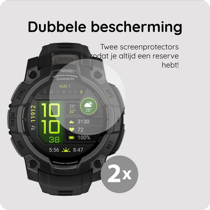 Garmin Instinct 3 (50mm) - 2 pack - Screenprotector Tempered Glass
