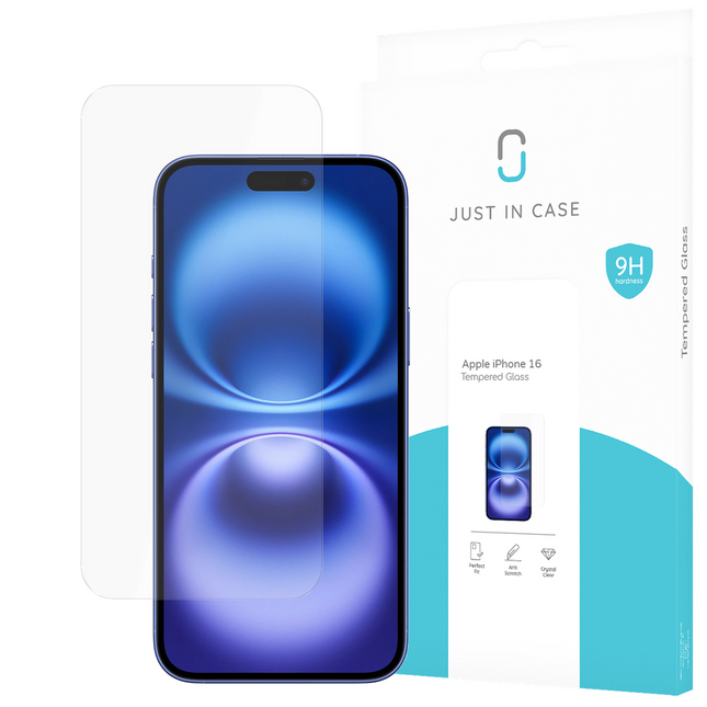 Close-up van de dunne rand van de screenprotector op de iPhone 16