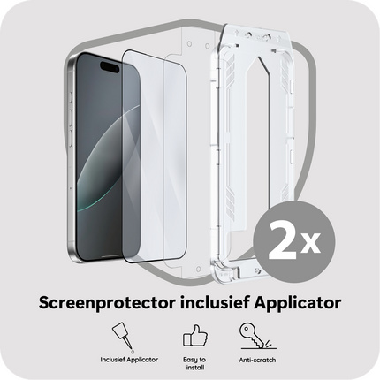 iPhone 17 / 17 Pro / 16 Pro - Tempered Glass Screenprotector with Applicator - 2 Pack