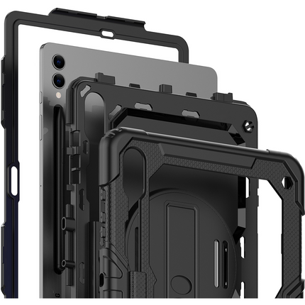 Samsung Galaxy Tab S10+ / S9+ / S9 FE+ - Shockproof Case (PET Screenprotector/Hand Strap) - Black