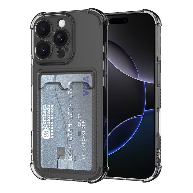 FlexImpact Case iPhone 16 Pro hoesje met pasjeshouder transparant, vooraanzicht | Casebump