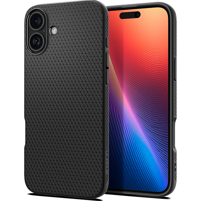 Spigen Liquid Air hoesje voor iPhone 16 in het zwart, vooraanzicht