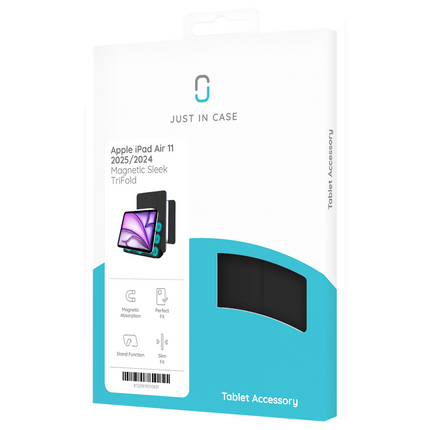 iPad Air 11 (M4 2026 / M3 2025 / M2 2024) - Magnetic Sleek TriFold Case - Black