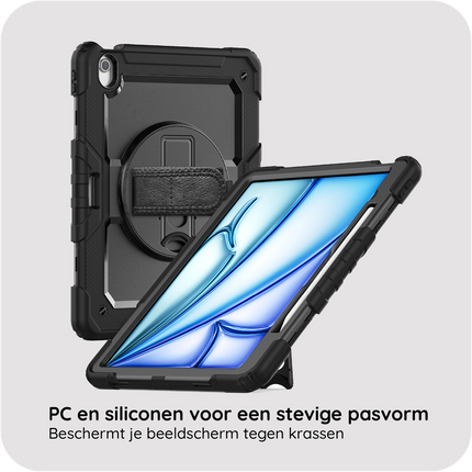 iPad Air 13 (M4 2026 / M3 2025 / M2 2024) - Shockproof Case (PET Screenprotector/Hand Strap) - Black