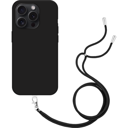 Lanyard Case - iPhone 15 Pro - Soft TPU Protective Cover with Necklace - Black
