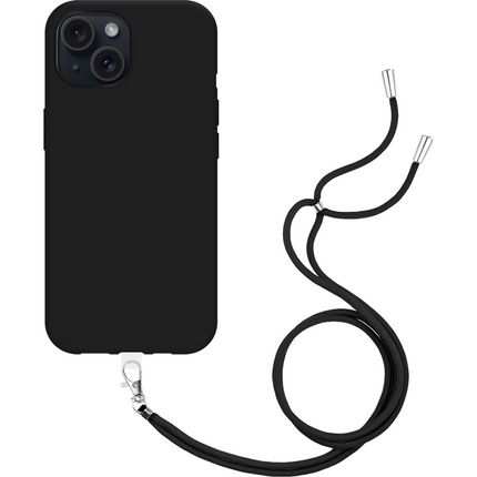 Lanyard Case - iPhone 15 - Soft TPU Protective Cover with Necklace - Black