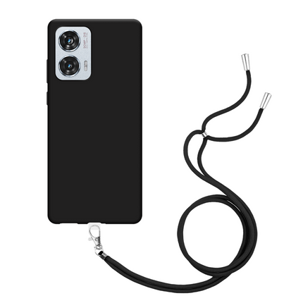Lanyard Case - Motorola Edge 50 Fusion (5G) - Soft TPU Protective Cover with Necklace - Black