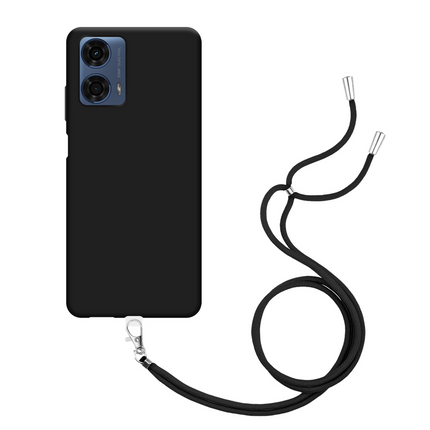 Lanyard Case - Motorola Moto E14 - Soft TPU Protective Cover with Necklace - Black
