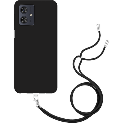 Lanyard Case - Motorola Moto G54 (5G) - Soft TPU Protective Cover with Necklace - Black