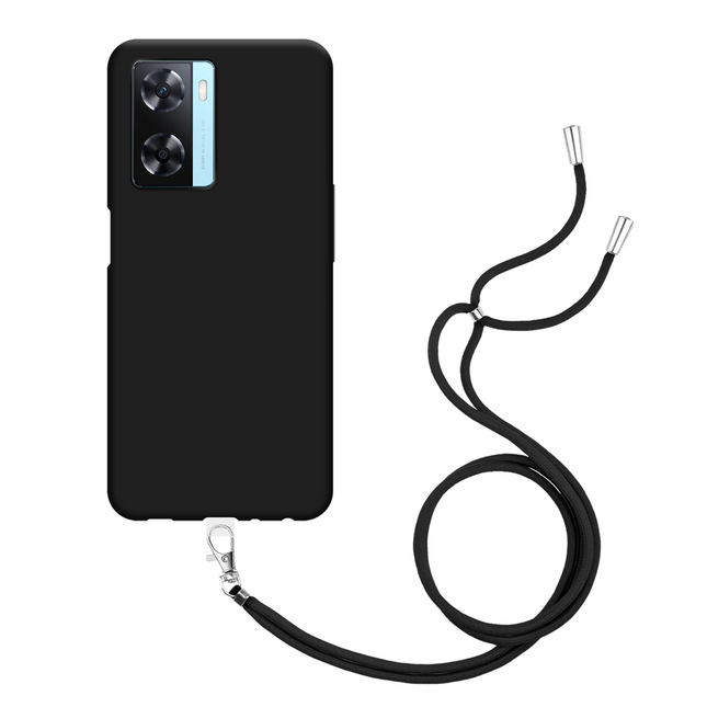 Lanyard Case - Oppo A57s - Soft TPU Protective Cover with Necklace - Black