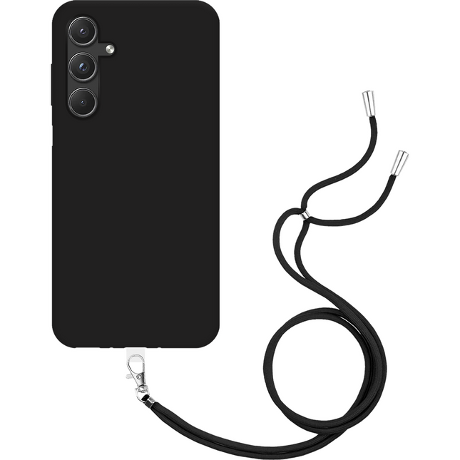Lanyard Case - Samsung Galaxy A55 - Soft TPU Protective Cover with Necklace - Black