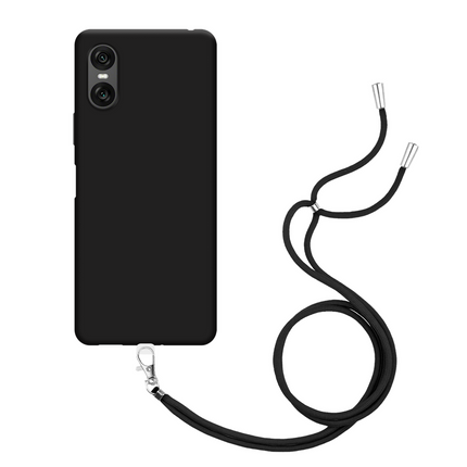 Lanyard Case - Sony Xperia 10 VI - Soft TPU Protective Cover with Necklace - Black