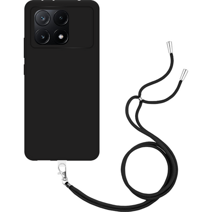 Lanyard Case - Xiaomi Poco X6 Pro - Soft TPU Protective Cover with Necklace - Black