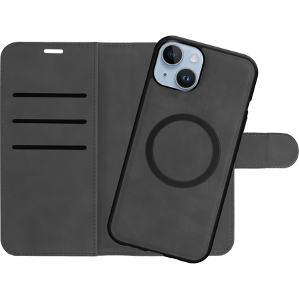 PrimeWallet SnapOn Case - iPhone 14 - Detachable PU leather Wallet Case - (compatible with MagSafe) - Black