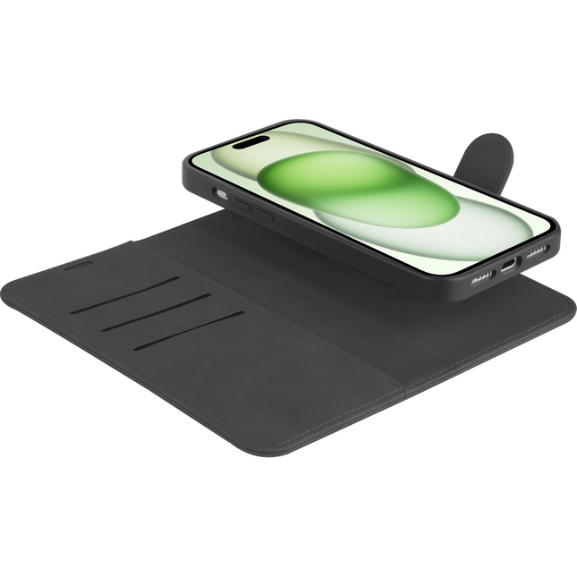 PrimeWallet SnapOn Case - iPhone 14 Plus - Detachable PU leather Wallet Case - (compatible with MagSafe) - Black