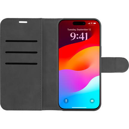 PrimeWallet SnapOn Case - iPhone 15 Plus - Detachable PU leather Wallet Case - (compatible with MagSafe) - Black