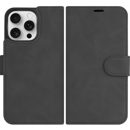 PrimeWallet SnapOn Case - iPhone 15 Pro - Detachable PU leather Wallet Case - (compatible with MagSafe) - Black