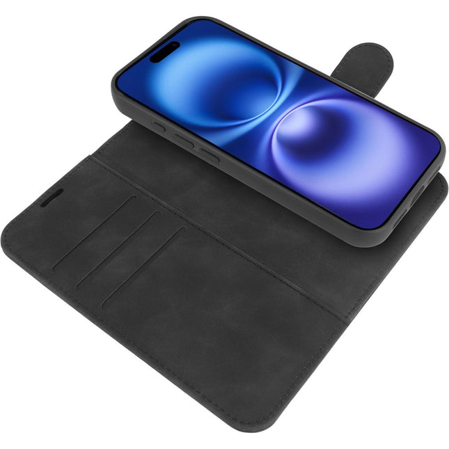 Zwart back-cover losgekoppeld van de bookcase, iPhone 16 Plus