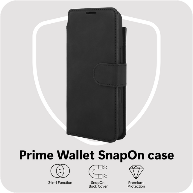PrimeWallet SnapOn Case - iPhone Air - Detachable PU leather Wallet Case - (compatible with MagSafe) - Black