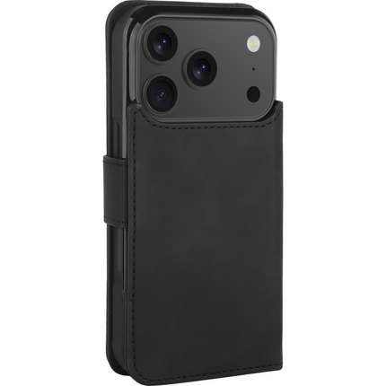 PrimeWallet SnapOn Case - iPhone 17 Pro - Detachable PU leather Wallet Case - (compatible with MagSafe) - Black