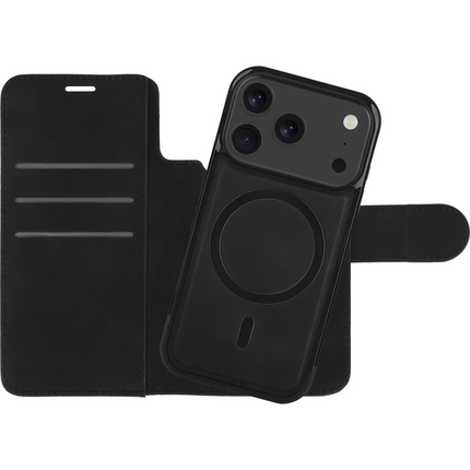 PrimeWallet SnapOn Case - iPhone 17 Pro Max - Detachable PU leather Wallet Case - (compatible with MagSafe) - Black