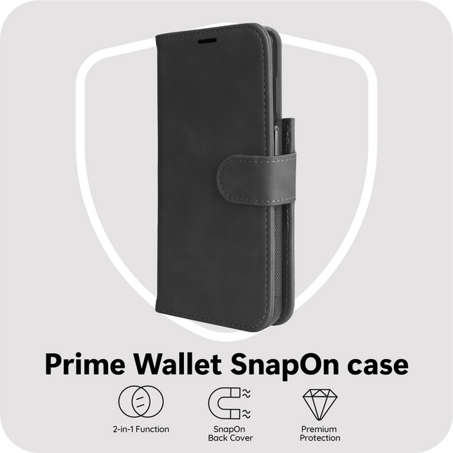 PrimeWallet SnapOn Case - Samsung Galaxy A18 / A17 (4G / 5G) - Detachable PU leather Wallet Case - (compatible with MagSafe) - Black
