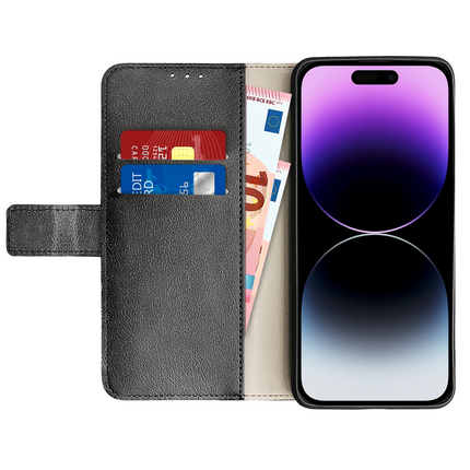 Classic Wallet Case - iPhone 14 Pro Max - PU leather Book Case - Black