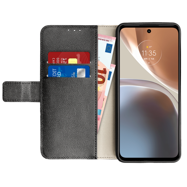 Classic Wallet Case - Motorola Moto G32 - PU leather Book Case - Black