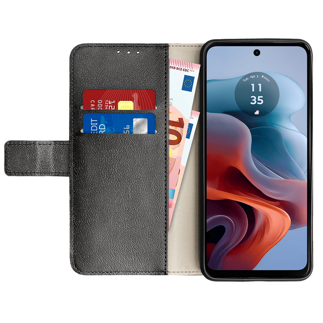 Classic Wallet Case - Motorola Moto G34 - PU leather Book Case - Black
