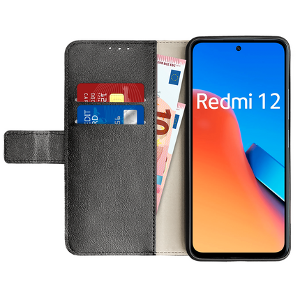 Classic Wallet Case - Xiaomi Redmi 12 (4G) - PU leather Book Case - Black
