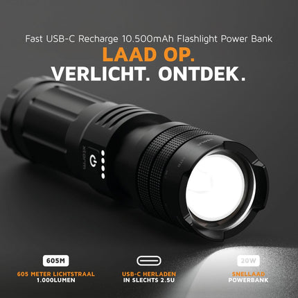 Xtorm 20W Fast Charge Flashlight Powerbank 10.500 mAh - Flashlight Powerbank - XRF101