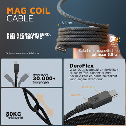 Xtorm TravelPro Magnetic USB-C PD Cable 100W - Black - 1m - CMT011