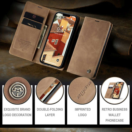 CASEME iPhone 14 Retro Wallet Case - Brown - Casebump