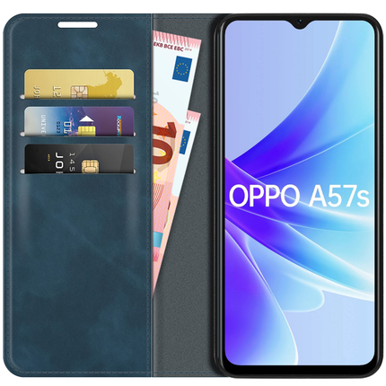 Oppo A57s Wallet Case Magnetic - Blue - Casebump